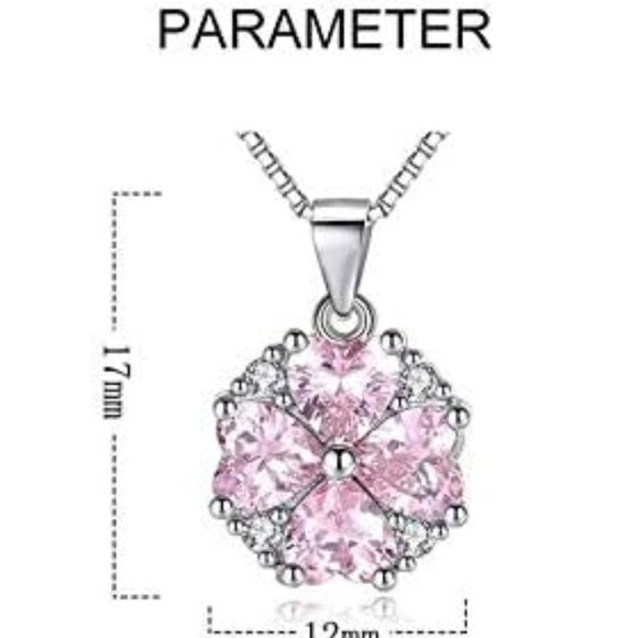 Pink Cubic Zirconia Hearts Pendant Necklace 925 Sterling Silver Fashion Jewelry - Picture 12 of 14